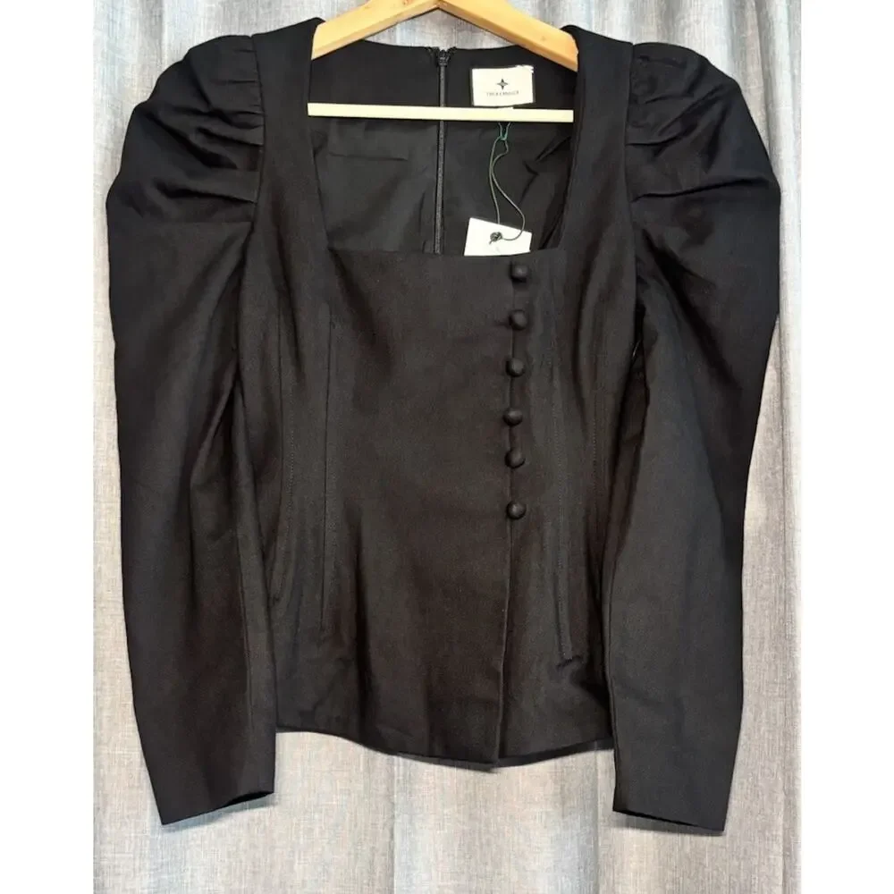 Tuckernuck NEW Black Calla Structured Puff Sleeve Princess Cut Blouse Xsmall